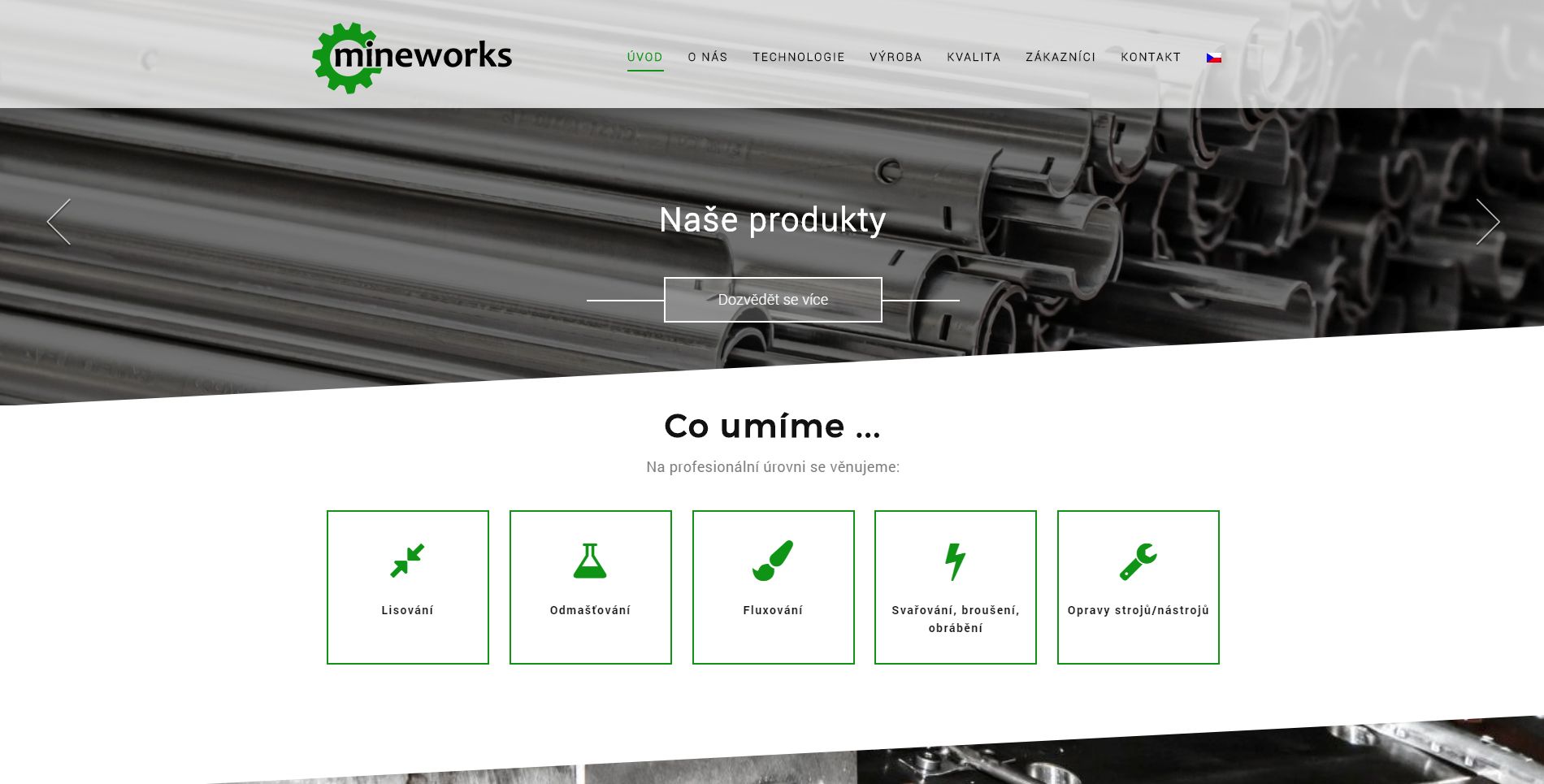 Screenshot webu mineworks.cz